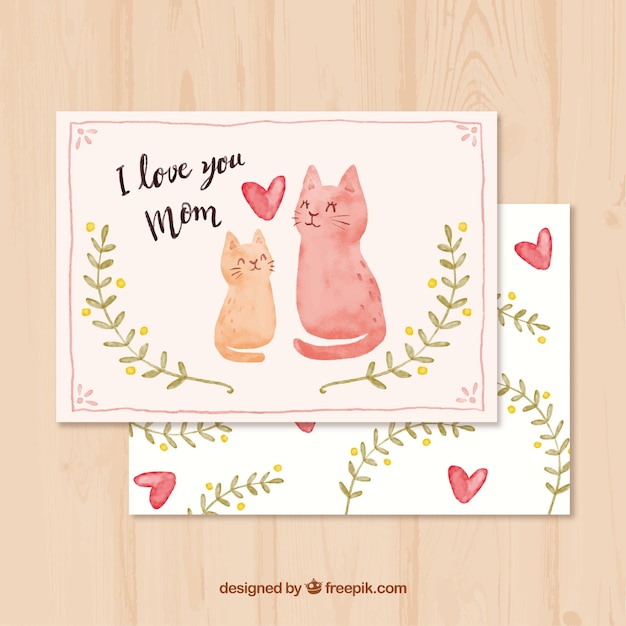 Carte Mignonne Avec Des Chats Aquarelles Pour Le Jour De La Mère