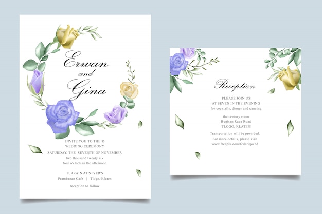 Carte De Modèle D'invitation De Mariage Avec Aquarelle Floral