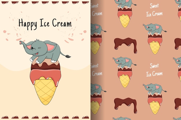 Carte Et Modèle Sans Couture D'éléphant De Crème Glacée Mignon