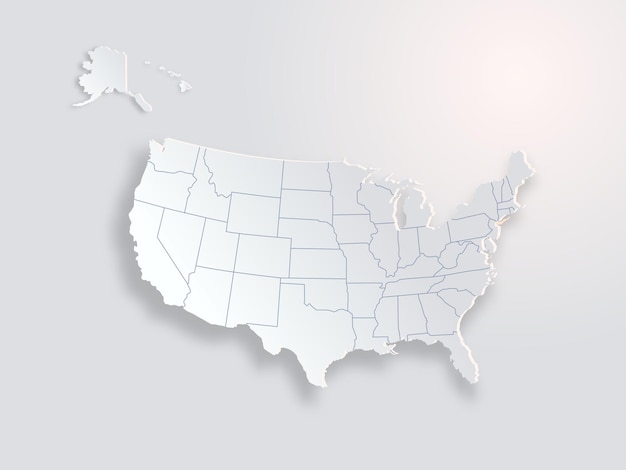 Carte moderne des Etats-Unis avec des états fédéraux sur un fond gris