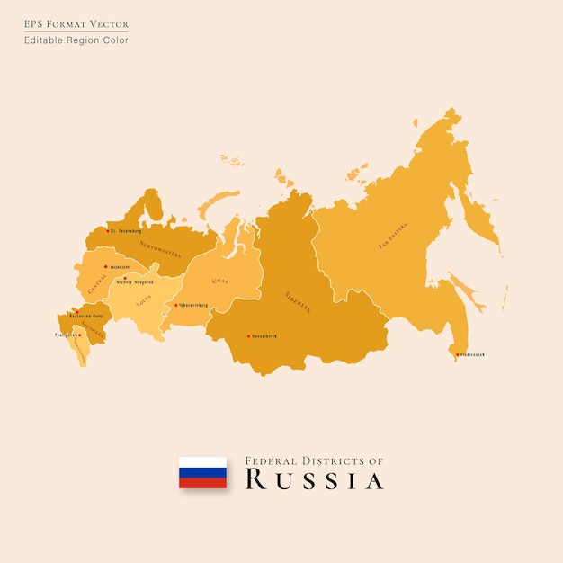 Vecteur carte modifiable de la russie avec la région