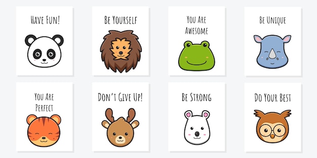 Carte De Motivation Affiche Animal Mignon Doodle Illustration De Dessin Animé Conception De Style Dessin Animé Plat