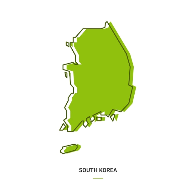 Carte muette de la Corée du Sud avec la conception de dessin animé de ligne simple moderne de couleur verte