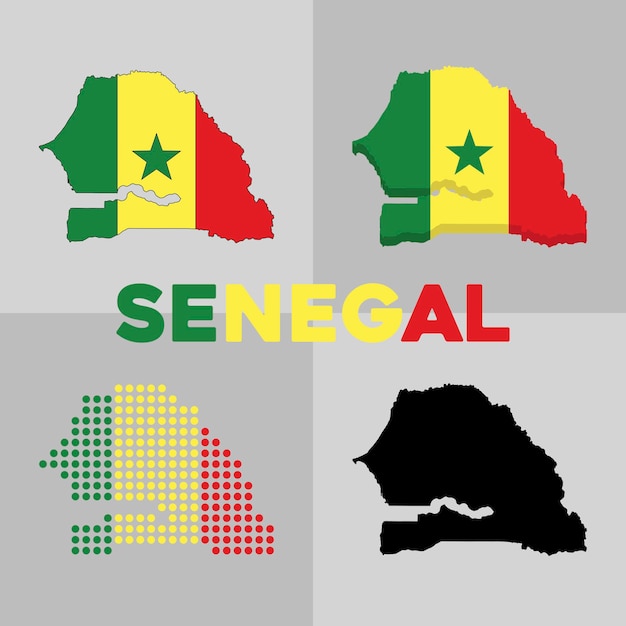 Carte Muette Du Sénégal. Frontières Et Drapeau Du Sénégal. Vecteur