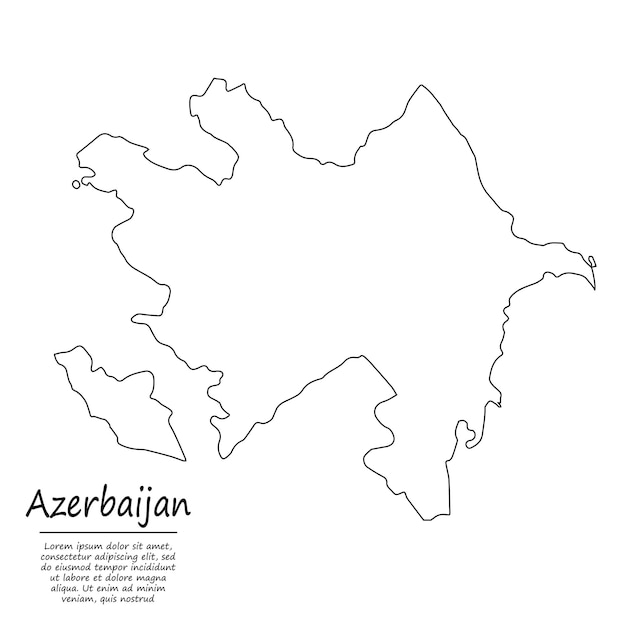 Carte muette simple de l'Azerbaïdjan, silhouette dans le style de la ligne de croquis