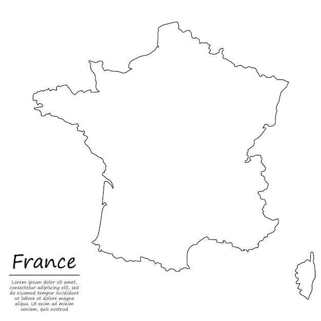 Vecteur carte muette simple de la france, dans le style de la ligne d'esquisse