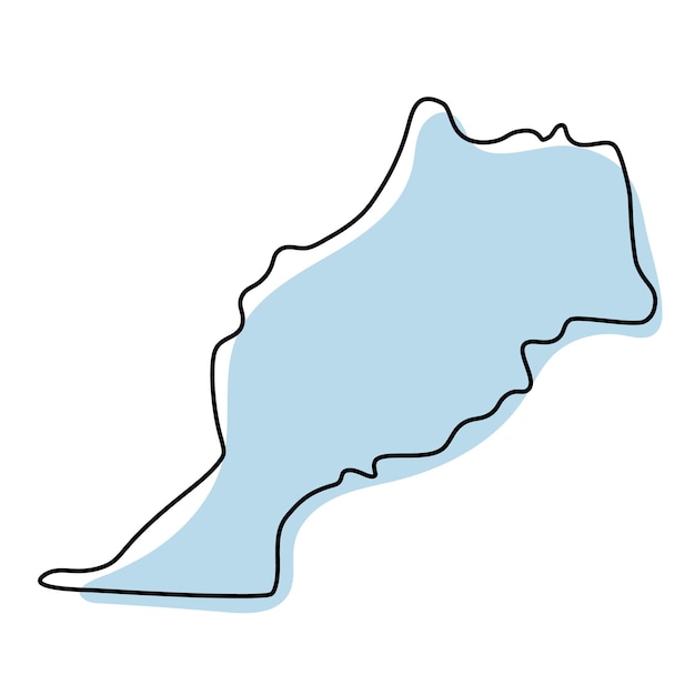 Vecteur carte muette simple stylisée de l'icône du maroc. croquis bleu carte de l'illustration vectorielle du maroc