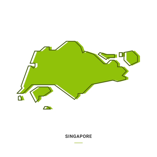 Carte Muette De Singapour Avec Conception De Dessin Animé De Ligne Simple Moderne De Couleur Verte