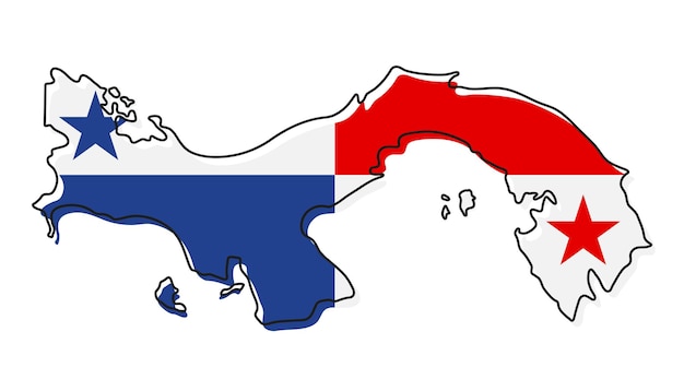 Carte muette stylisée du Panama avec l'icône du drapeau national. Carte de couleur du drapeau de l'illustration vectorielle de Panama.