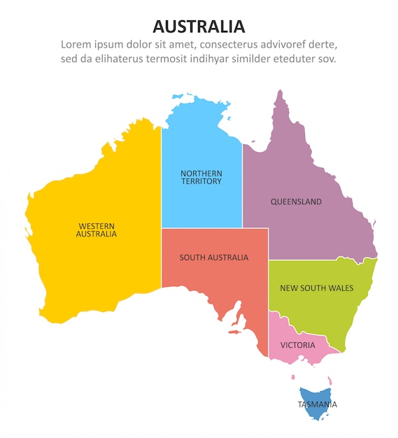 Vecteur carte multicolore de l'australie avec les régions.