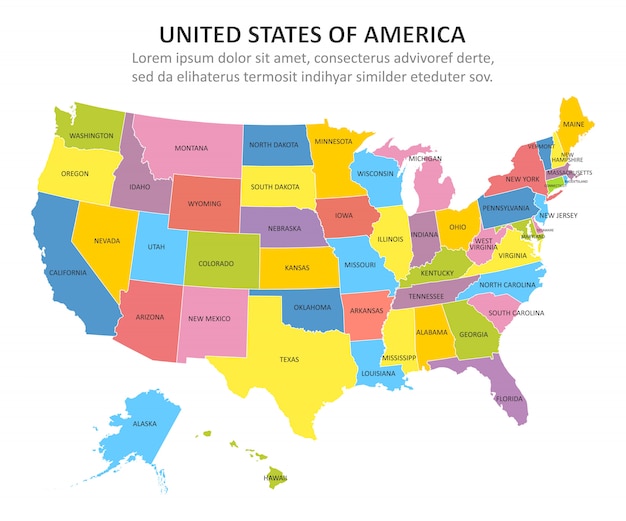 Carte multicolore des États-Unis avec les États.