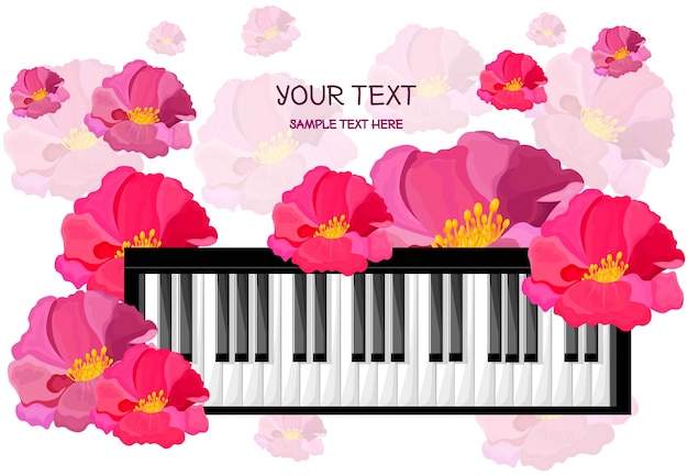 Carte Musicale Piano Avec Des Fleurs Vector