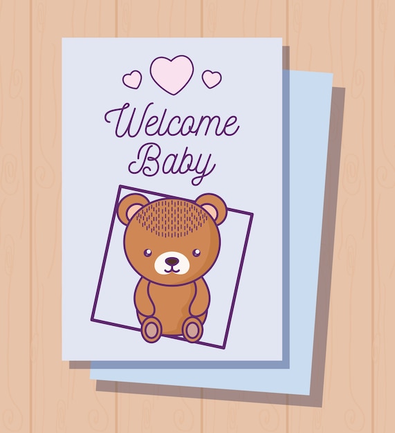 Carte de naissance avec un ours mignon