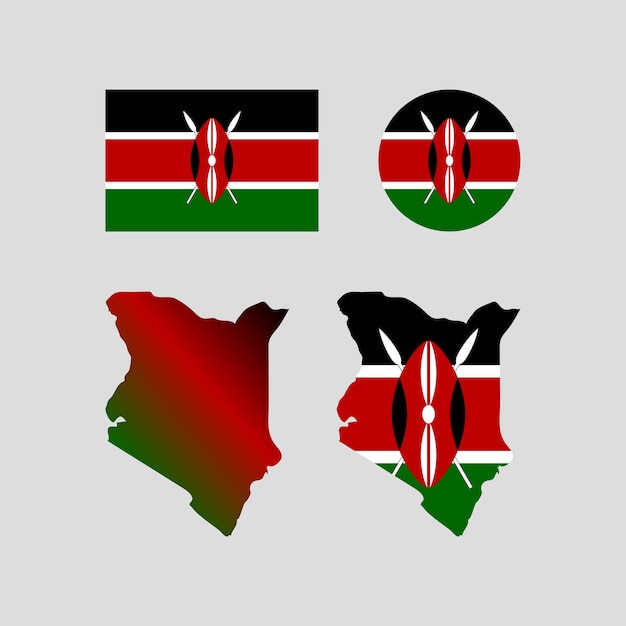 Carte Nationale Du Kenya Et Ensemble De Vecteurs De Drapeau