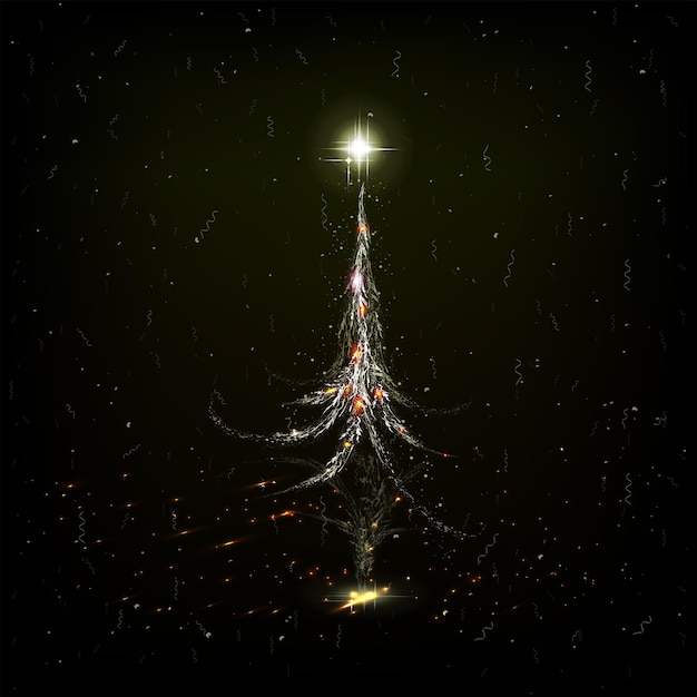 Vecteur carte de noël avec un arbre abstrait brillant terne avec une image miroir