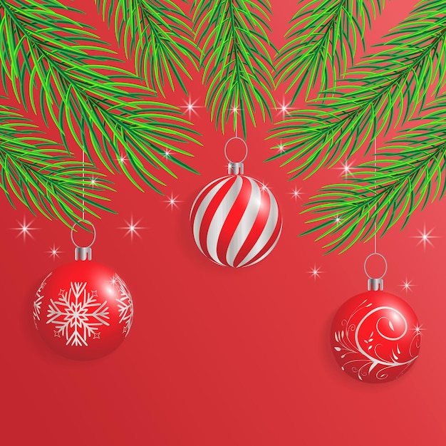 Carte De Noël Avec Des Branches De Sapin Vert étoiles Boules Modèle Pour Affiches Bannières Cartes