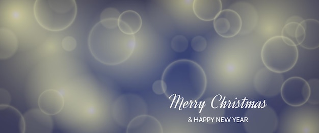 Carte de Noël avec un effet de lumière flou bokeh fond sombre avec des lumières floues circulaires et l'inscription Joyeux Noël et bonne année Illustration vectorielle
