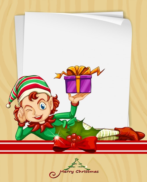 Vecteur carte de noël avec elfe et cadeau