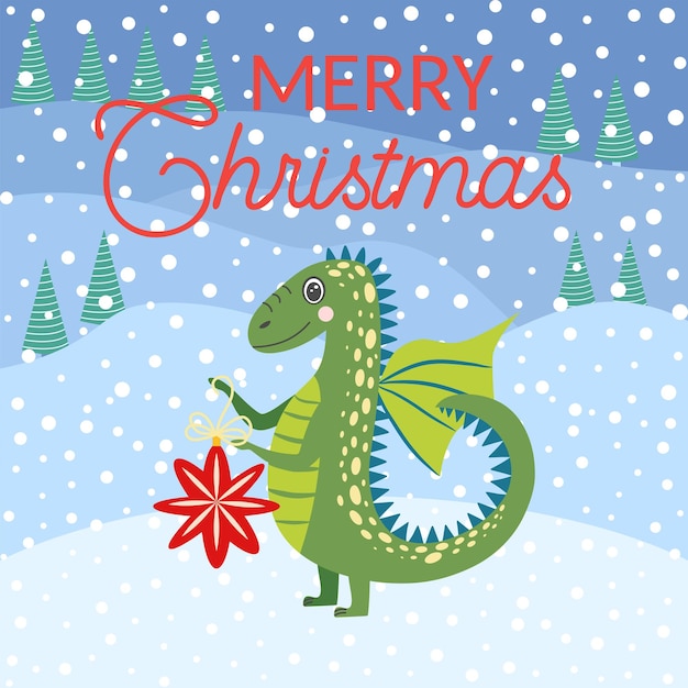 Carte de Noël avec un joli dragon vert Année du Dragon 2024 Chine