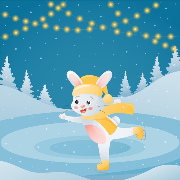 Carte De Noel Lapin Patinage Sur Glace