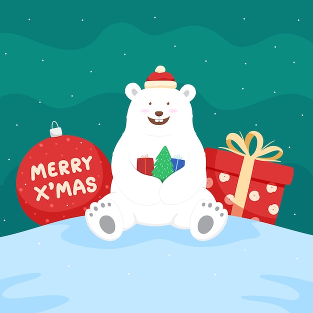 Vecteur carte de noël avec l'ours polaire joyeux noël et nouvelle année
