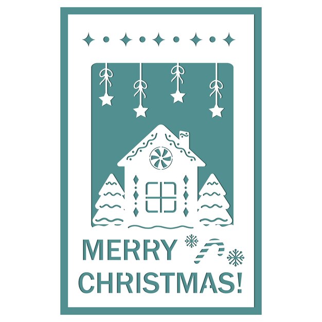Carte de Noël papercut maison en pain d'épice avec illustration vectorielle d'arbres de Noël