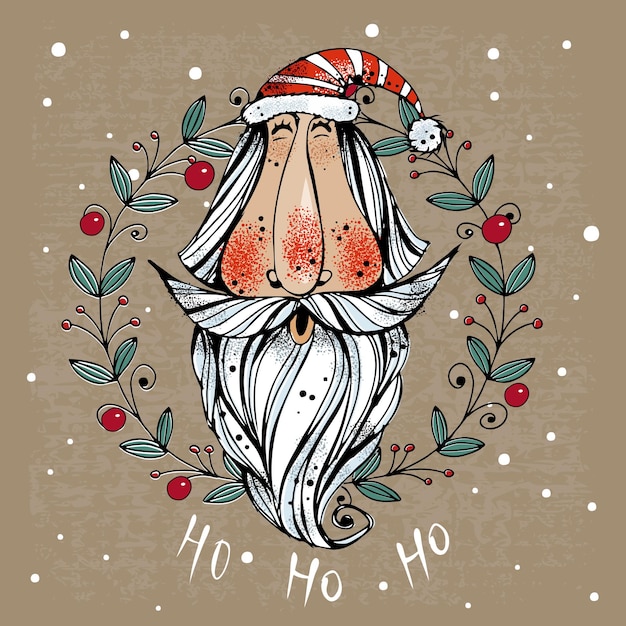 Carte de Noël avec le Père Noël Ho ho ho Vecteur Premium