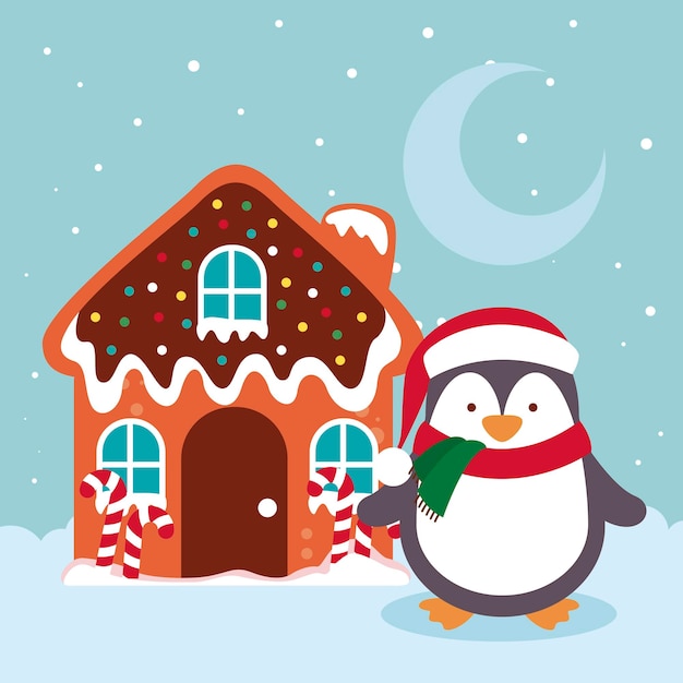 Carte De Noël Avec Pingouin Vecteur Premium