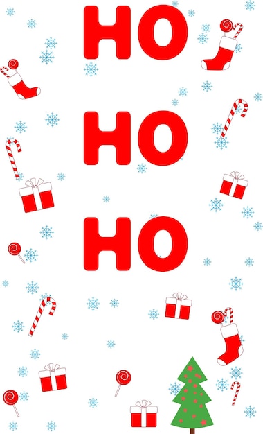 Carte de Noël avec signe Ho ho ho et petites icônes illustration vectorielle plane