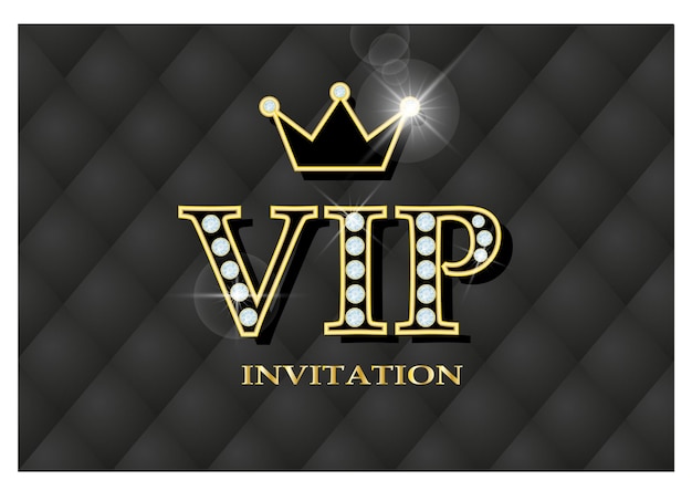 Carte noire avec une couronne et les mots invitation vip.