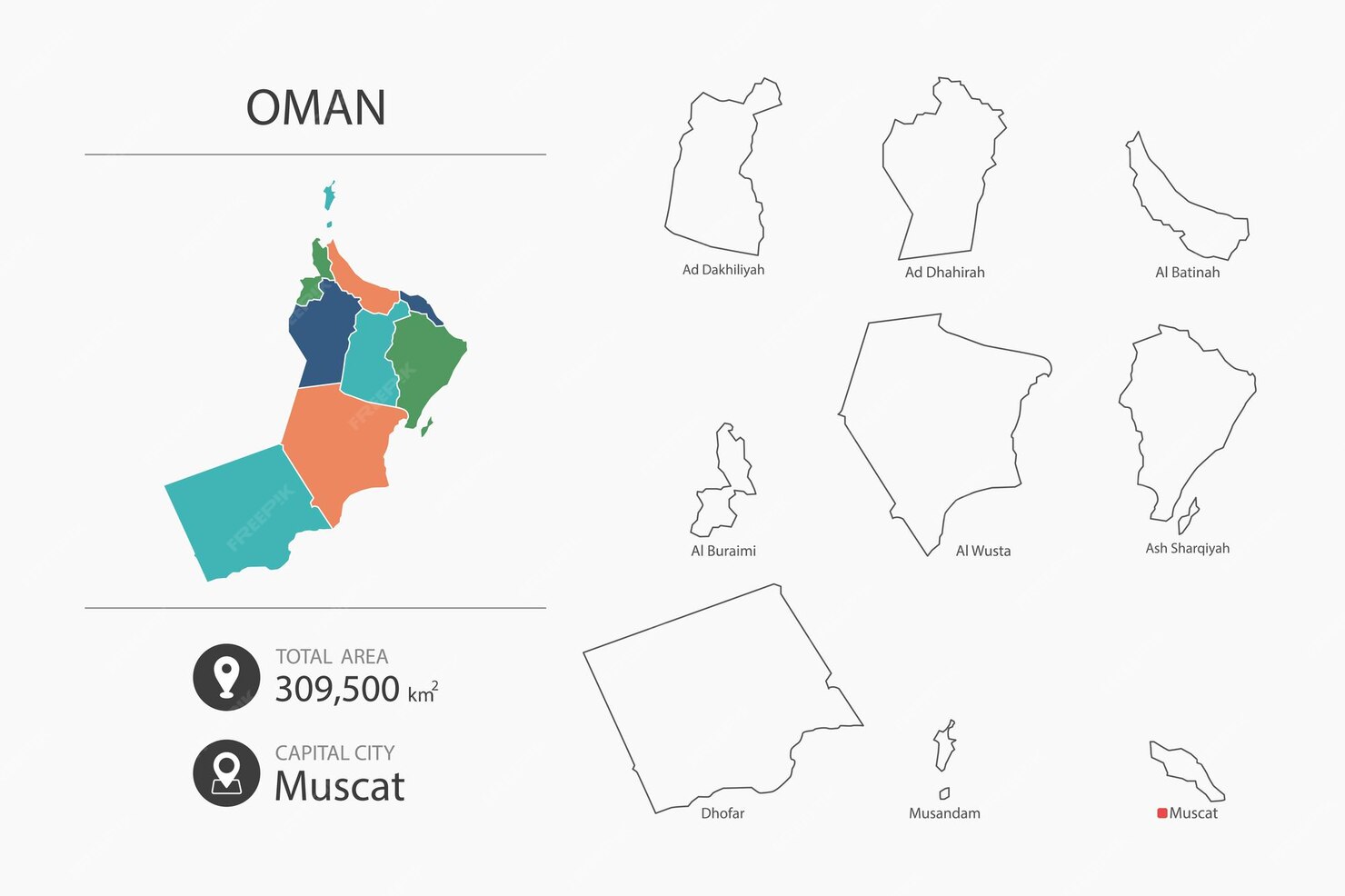 Carte D'oman Avec Carte Détaillée Du Pays éléments Cartographiques Des Superficies Totales Des