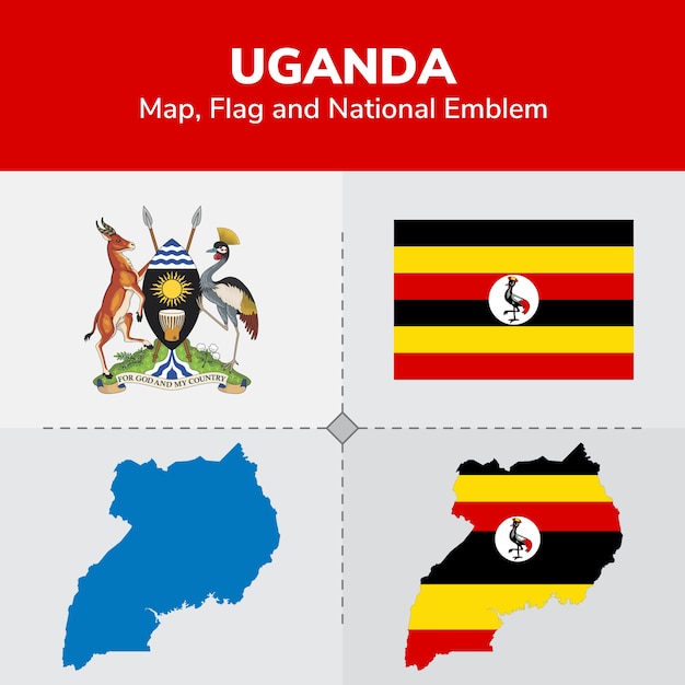 Carte De L'ouganda, Drapeau Et Emblème National