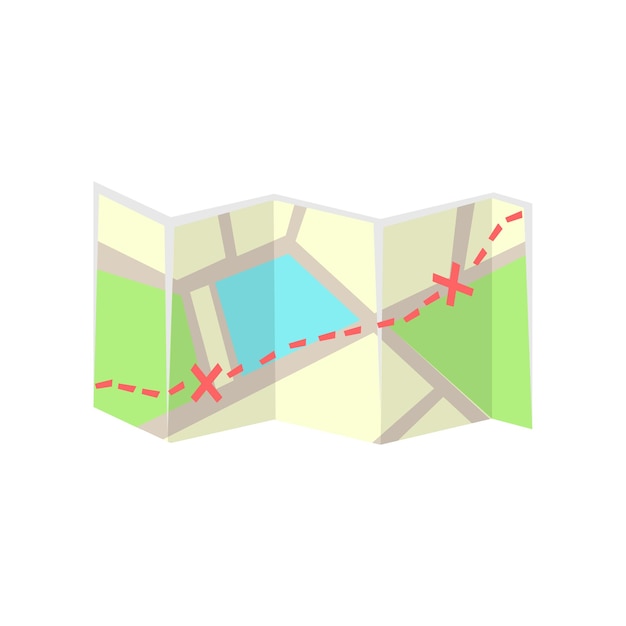 Vecteur carte papier avec icône simplifiée d'itinéraire balisé
