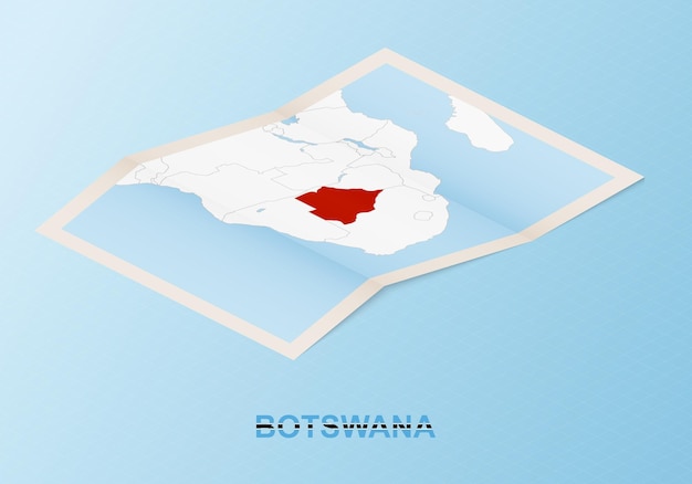 Carte papier pliée du Botswana avec les pays voisins dans un style isométrique.