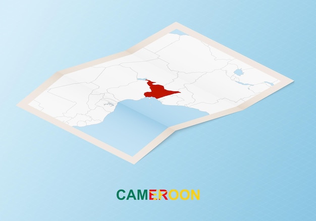 Carte papier pliée du Cameroun avec les pays voisins dans un style isométrique.