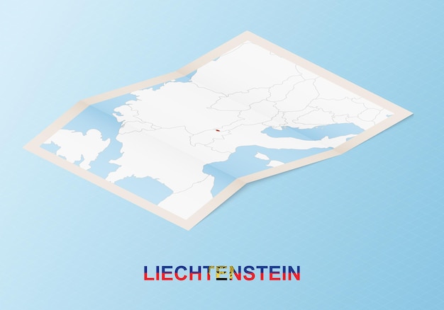 Carte papier pliée du Liechtenstein avec les pays voisins dans un style isométrique.