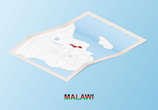 Carte Papier Pliée Du Malawi Avec Les Pays Voisins Dans Un Style Isométrique.