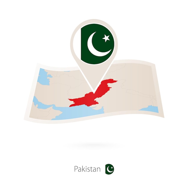 Carte Papier Pliée Du Pakistan Avec épinglette Du Drapeau Du Pakistan