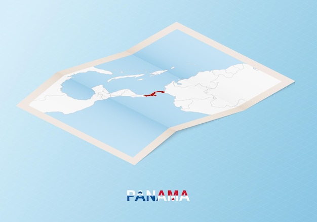 Carte papier pliée du Panama avec les pays voisins dans un style isométrique.