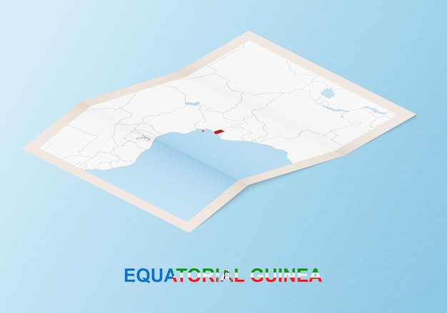 Carte papier pliée de la Guinée équatoriale avec les pays voisins dans un style isométrique.