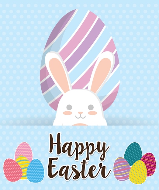 carte de Pâques Joyeux avec l&#39;icône de lapin et de l&#39;oeuf