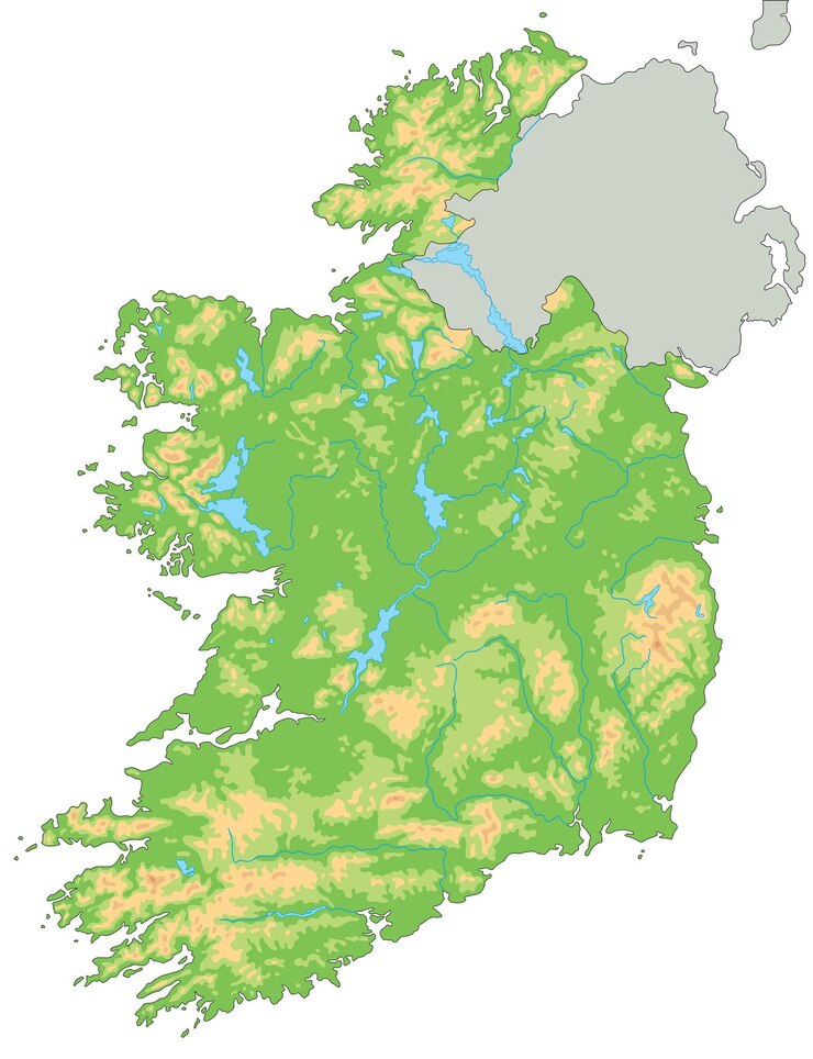 Vecteur carte physique très détaillée de l'irlande