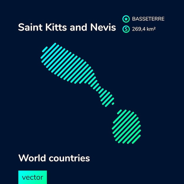 Carte Plate Vectorielle De Saint-kitts-et-nevis En Couleurs Vertes Sur Fond Bleu Foncé. Illustration Dans Un Style Plat. Icône De Carte Stylisée De Saint-kitts-et-nevis. Bannière Infographique