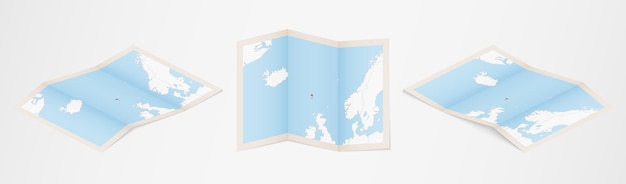 Carte pliée des îles Féroé en trois versions différentes.