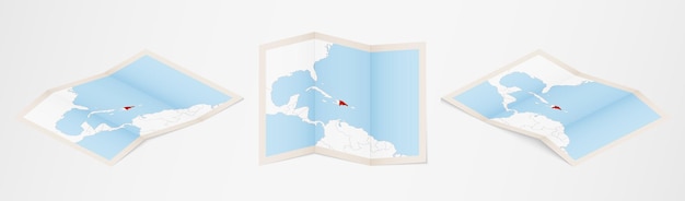 Carte Pliée De La République Dominicaine En Trois Versions Différentes.