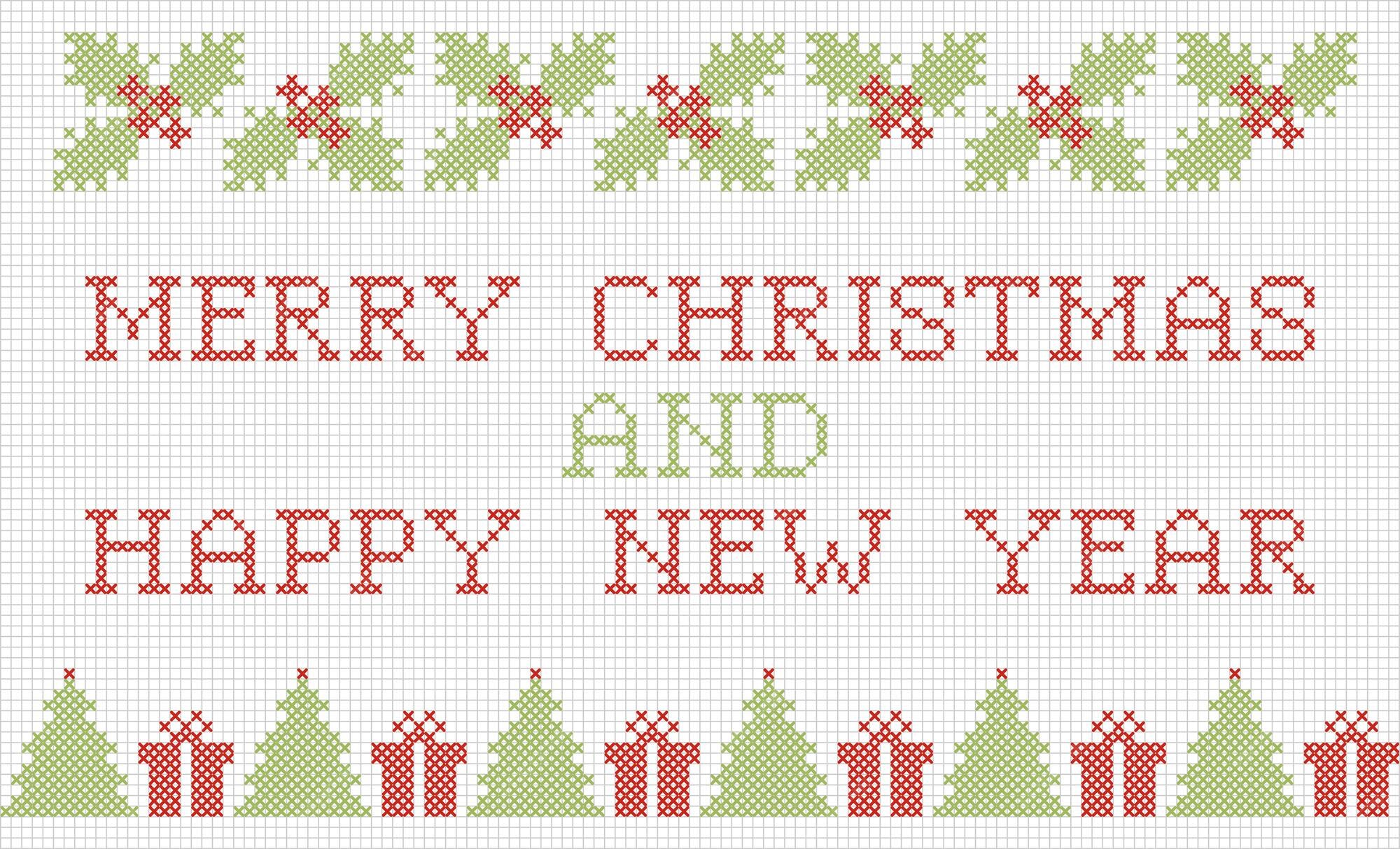 Carte point de croix Joyeux Noël et Nouvel An Vecteur Premium