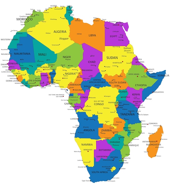 Carte politique colorée de l'Afrique avec des couches séparées clairement étiquetées Illustration vectorielle
