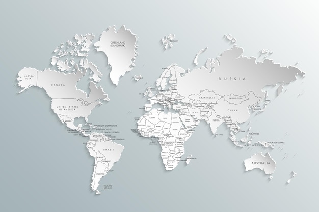 Carte politique du monde Monde gris mapcountries Monde blanc carte papier Illustration