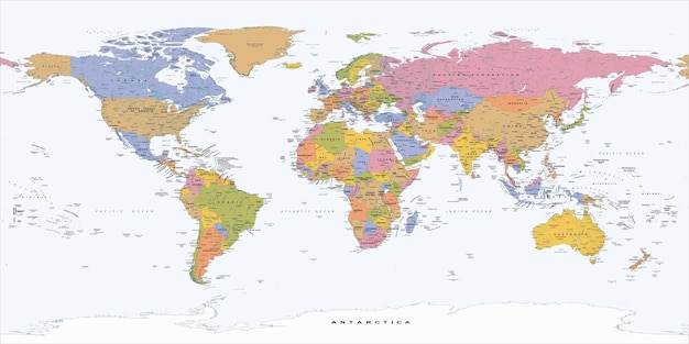 Vecteur carte politique du monde projection équirectangulaire