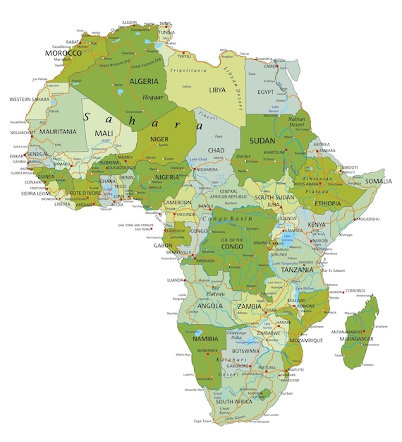 Vecteur carte politique modifiable très détaillée avec des couches séparées afrique
